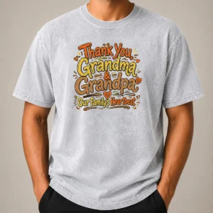 Official Funny Grandparents Day Thank You Heartbeat Doodle Washed T-Shirt