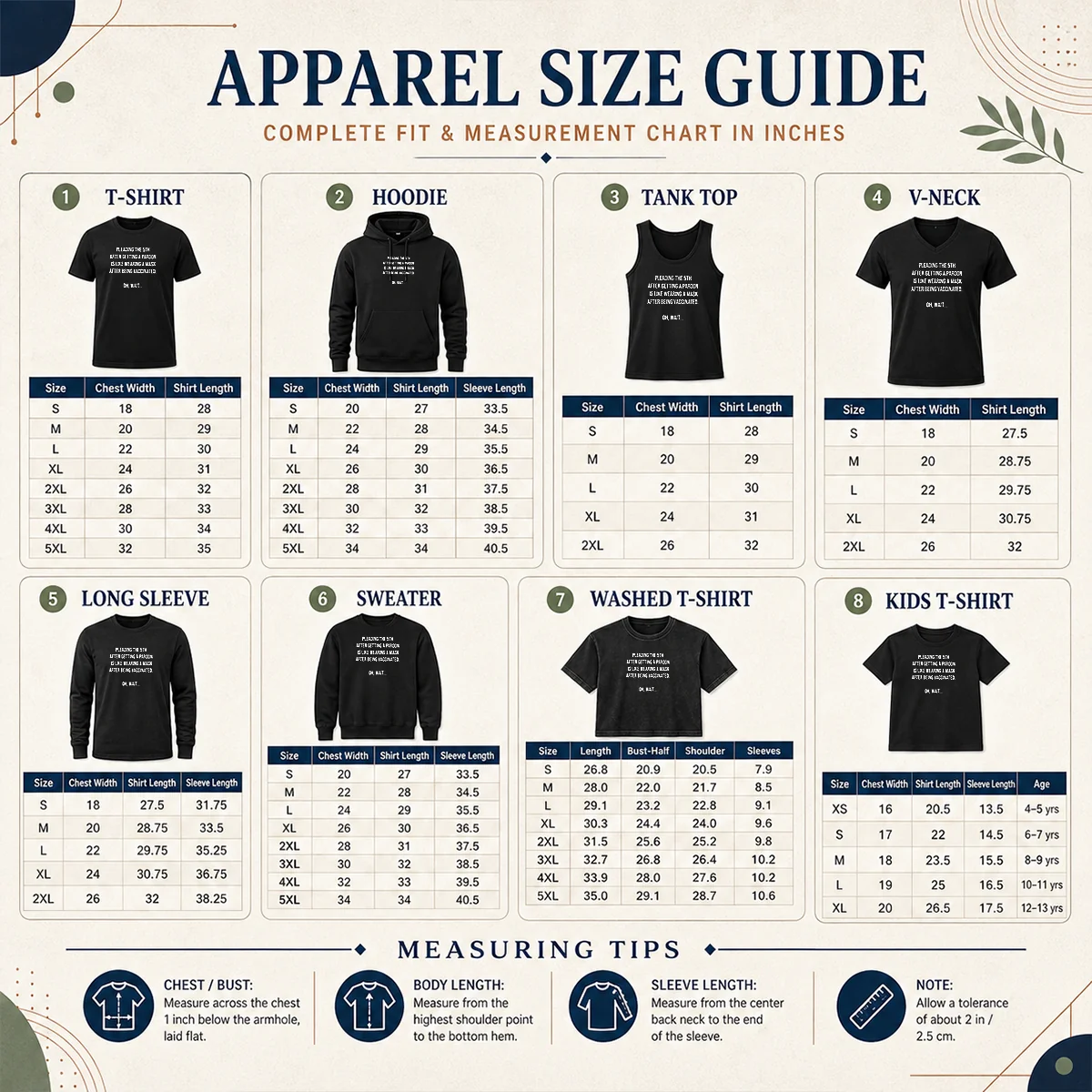 Premium Awesome Pleading The 5th After Getting A Pardon Is Like Wearing A Mask After Being Vaccinated Size Chart Size chart for Premium Awesome Pleading The 5th After Getting A Pardon Is Like Wearing A Mask After Being Vaccinated with measurements in inches and cm to help choose the right fit
