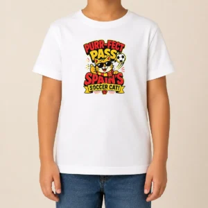 Premium Nice Spain Soccer Cat Meme Funny Soccer Vector Kids T-Shirt