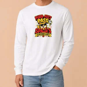 Premium Nice Spain Soccer Cat Meme Funny Soccer Vector Long Sleeve Shirt