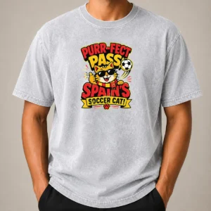 Premium Nice Spain Soccer Cat Meme Funny Soccer Vector Washed T-Shirt