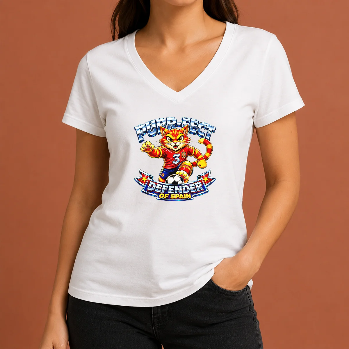 Pretty Premium Spain Soccer Cat Meme V-Neck Shirt Pretty Premium Spain Soccer Cat Meme V-Neck Shirt