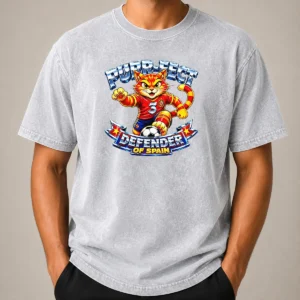 Pretty Premium Spain Soccer Cat Meme Purr Fect Defender YK Washed T-Shirt