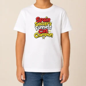 Top Nice Spain Soccer Cat Champion Funny Meme Doodle Kids T-Shirt