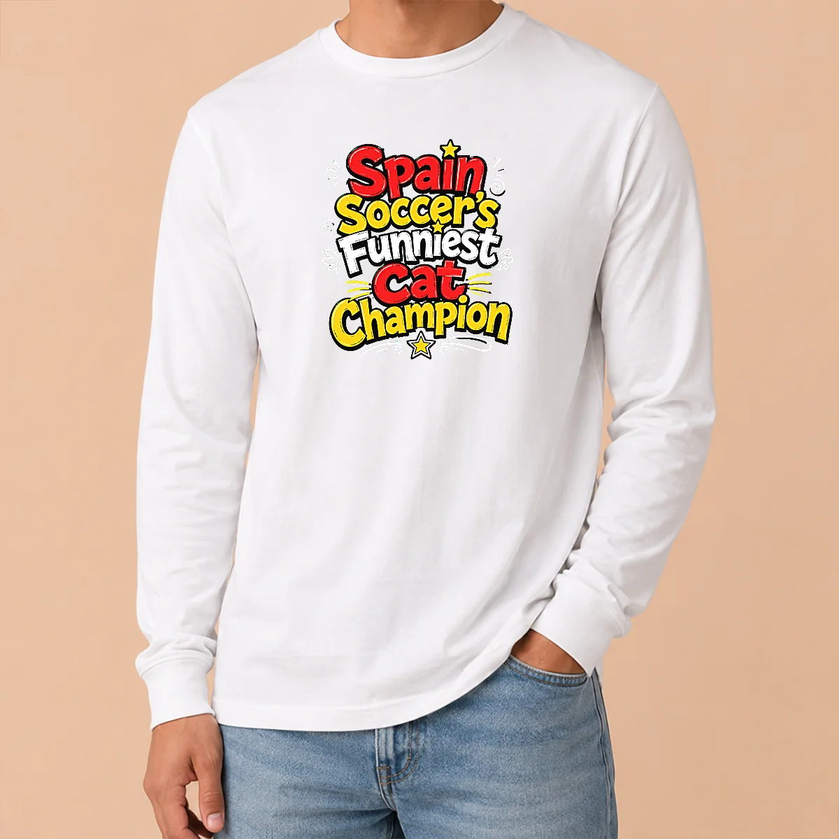 Top Nice Spain Soccer Cat Champion Funny Meme Doodle Long Sleeve Shirt Top Nice Spain Soccer Cat Champion Funny Meme Doodle Long Sleeve Shirt