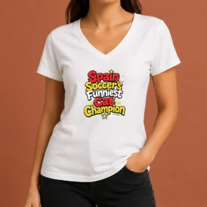Top Nice Spain Soccer Cat Champion Funny Meme Doodle V-Neck Shirt