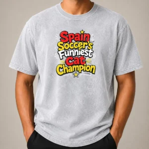Top Nice Spain Soccer Cat Champion Funny Meme Doodle Washed T-Shirt