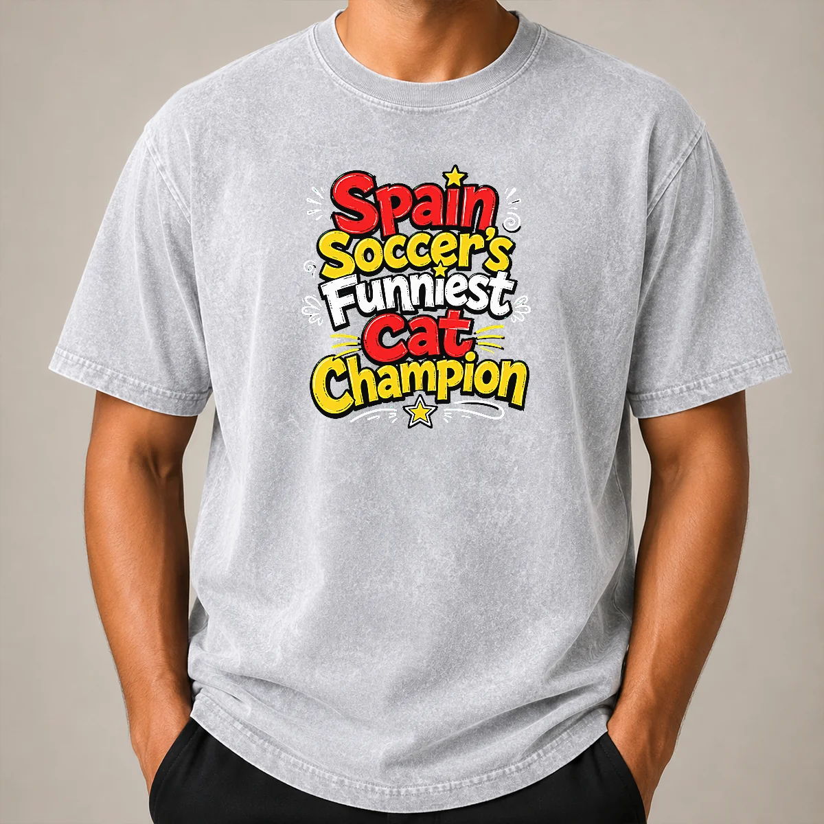 Top Nice Spain Soccer Cat Champion Funny Meme Doodle Washed T Shirt Top Nice Spain Soccer Cat Champion Funny Meme Doodle Washed T-Shirt