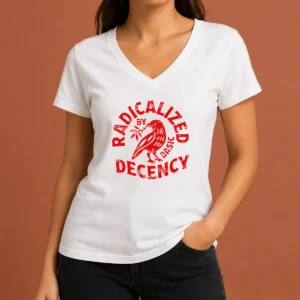 Top Radicalized By Basic Decency Distressed Bird V-Neck Shirt